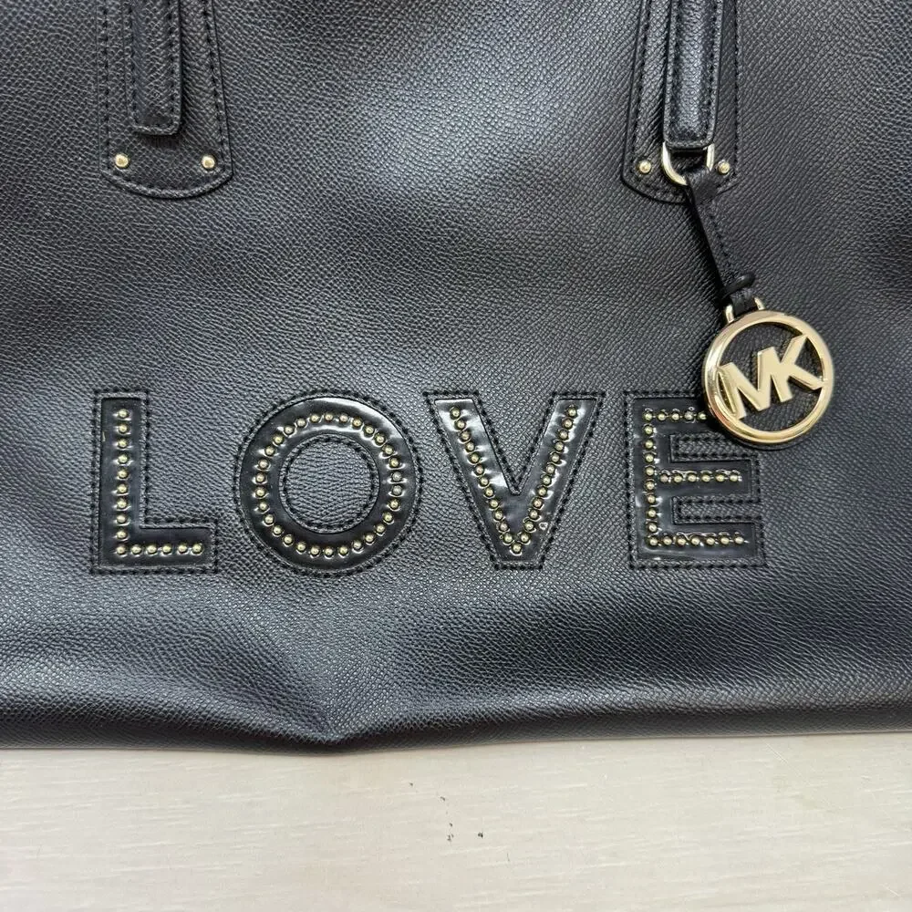 Michael Kors Limited Edition Voyager Pebbled Leather Love Tote Black Bag Purse